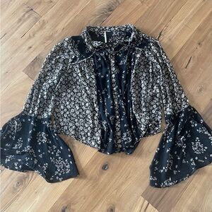 Free People Black and White Floral Blouse
